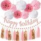 Rose Gold and Pink Birthday Party Decorations Set, Glittery Happy Birthday Banner, Tissue Paper Pom Poms, Circle Dots Garland, and Tassel Garland for Party Decor